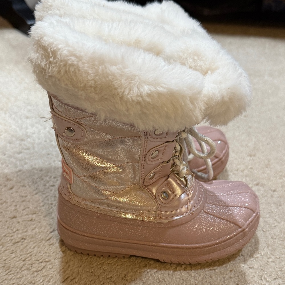 London Fog Pink and White Kids Snow Boots